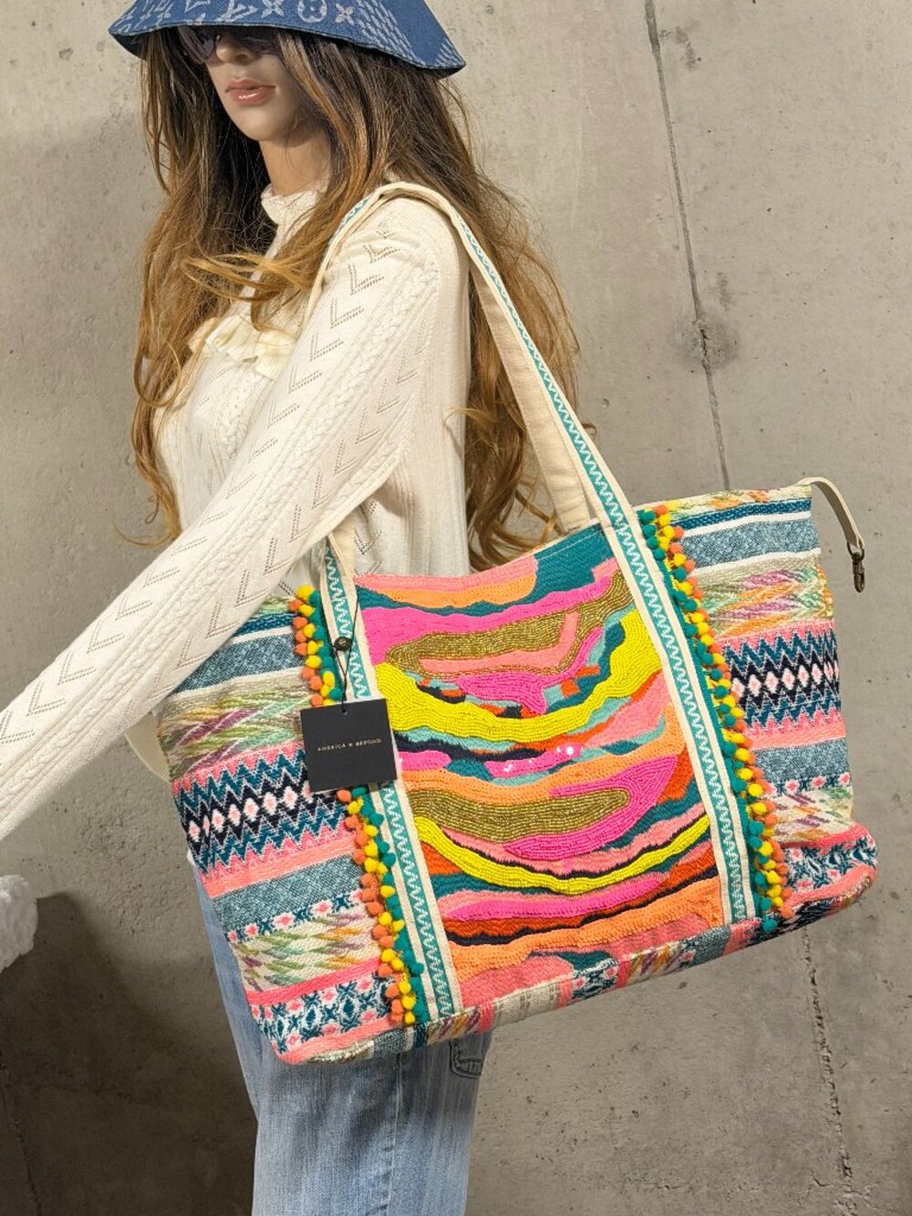NWT America & Beyond Daphne Embellished Multi-Colored LARGE Tote Bag